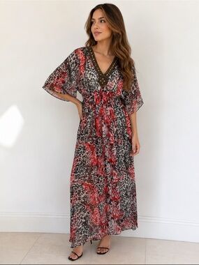 Samsara by Lis Beaded Animal Print Swim Cover-Up | Resort Kaftan